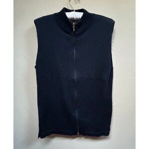 Debra C Beverly Hills Womens Full Zip Knit Vest Pima Cotton Navy Blue Medium